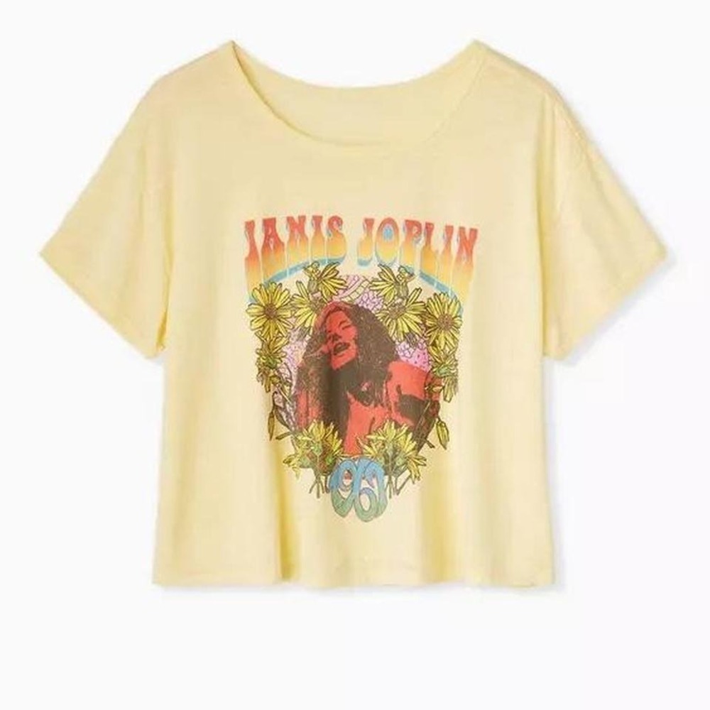 ✨Torrid Yellow Janis Joplin Graphic T-Shirt Cropped Vintage Band Tee Women's 3X‎